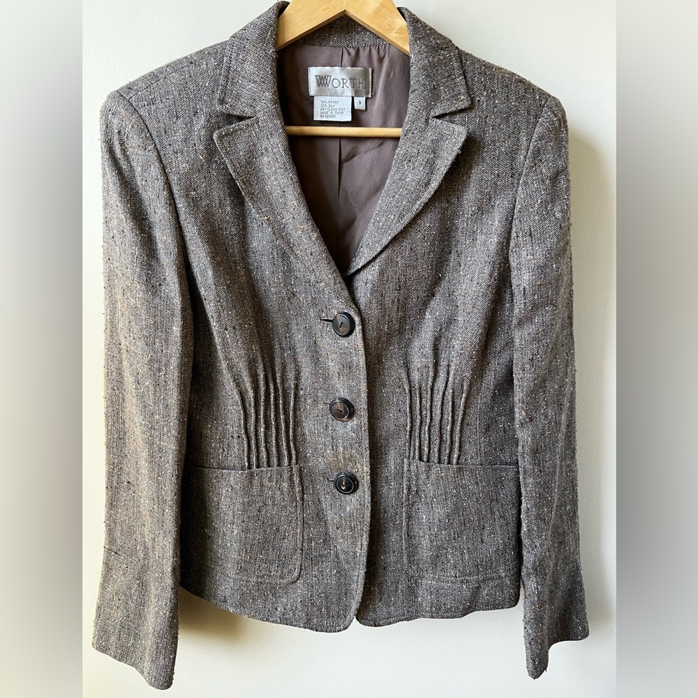 WORTH Jacket‎ Blazer Silk Blend Tweed Office Career Feminine Old Money Classic 8